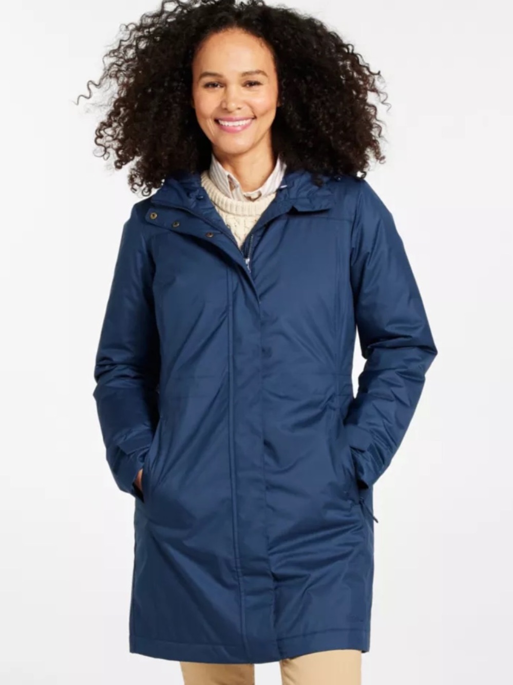 L.L. Bean Women's Winter Warmer Navy Hooded Puffer Coat